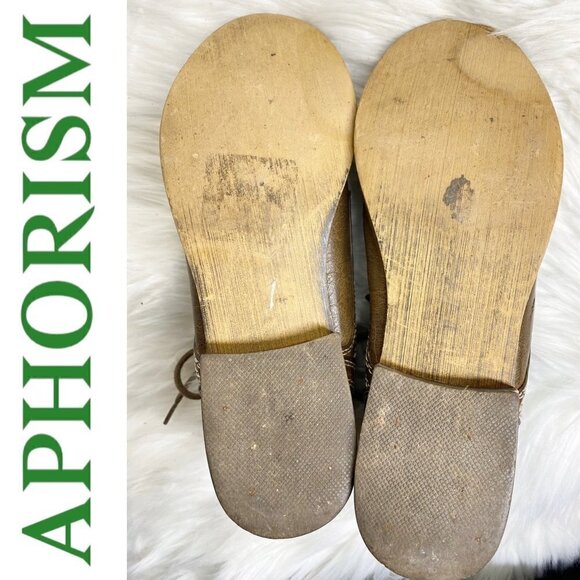 APHORISM Caramel Brown Faux Leather Lace Inset Boho Bootie, Size 6.5 - Picture 9 of 11